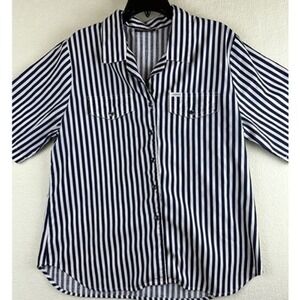 Cabrais‎ Womens Top Size 12 XL Vintage 80s 90s Blue & White Striped Button-Up